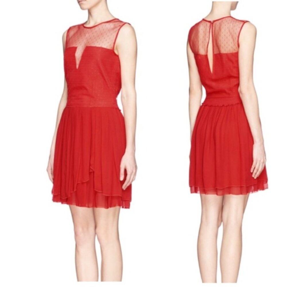 Maje Polka dot Tulle Panel Plunge Layered Dress 1
